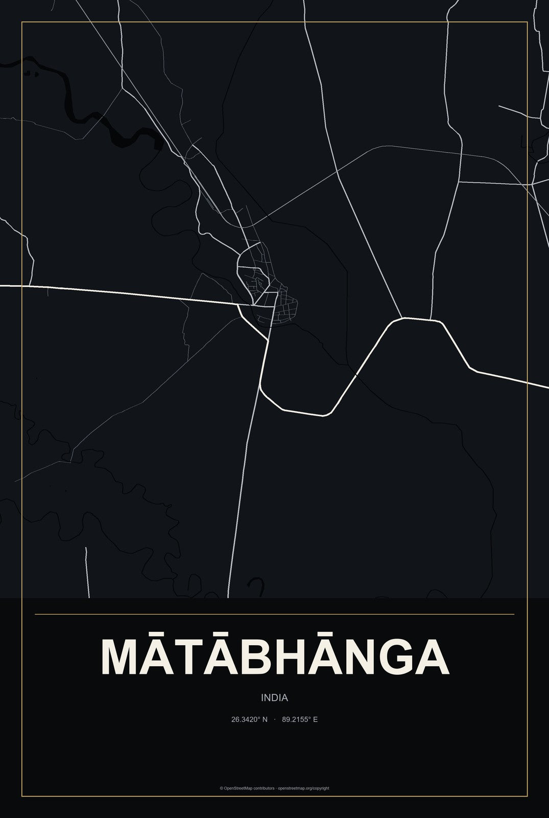 Mātābhānga, India City Map Aluminum Sign in Metropolitan Noir style