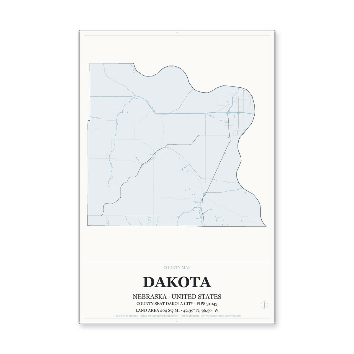 Dakota County, Nebraska Map Aluminum Sign in Gallery Air style