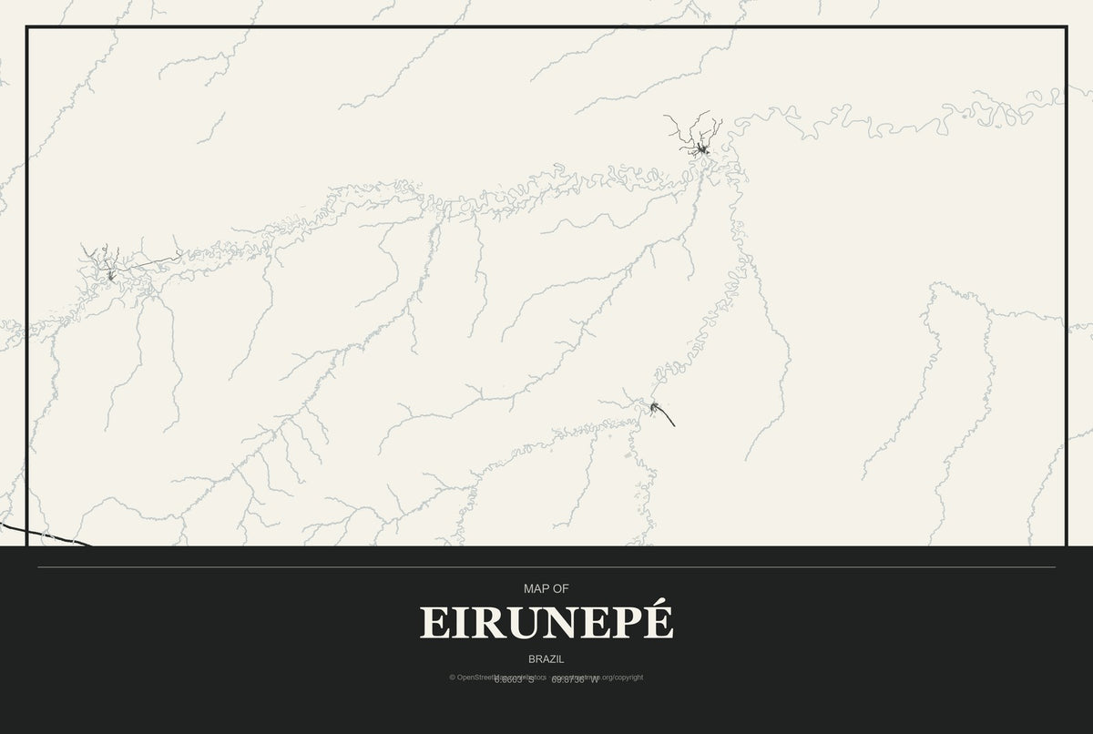 Eirunepé, Brazil City Map Aluminum Sign in Museum Plaque style