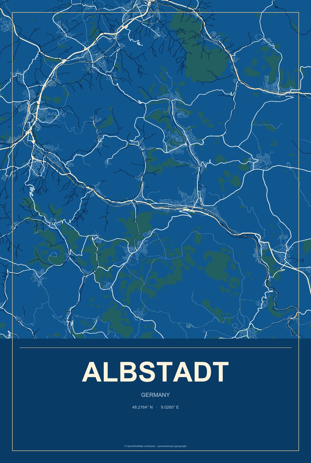Albstadt, Germany City Map Aluminum Sign in Harbor Cobalt style