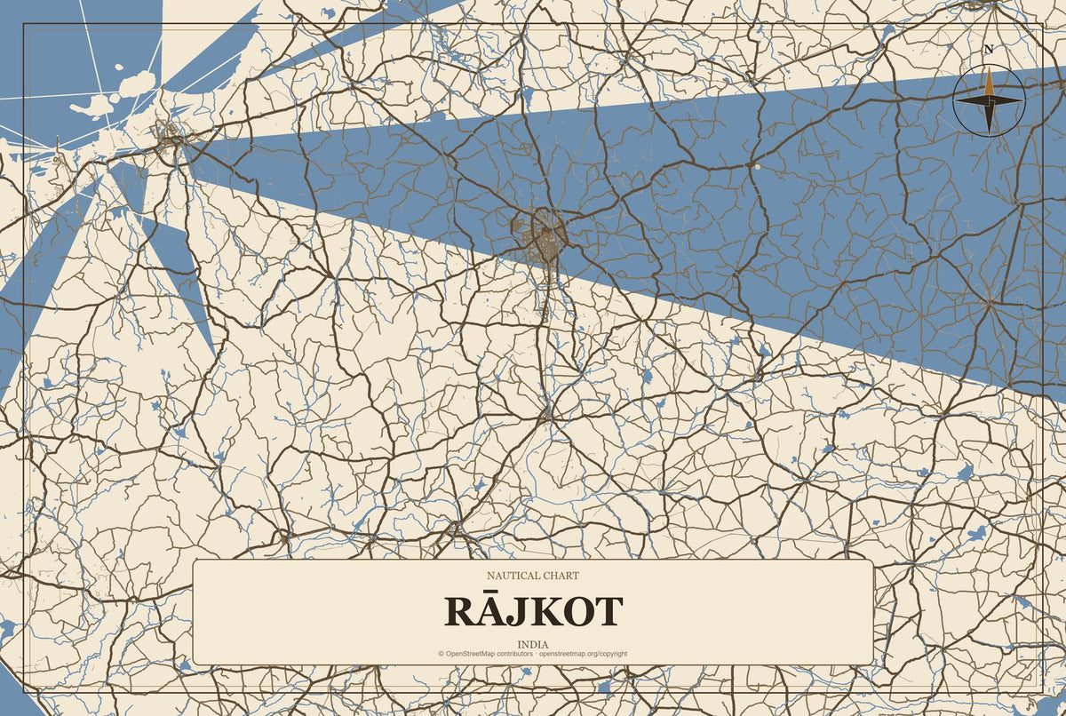 Rājkot, India City Map Aluminum Sign in Heritage Nautical style