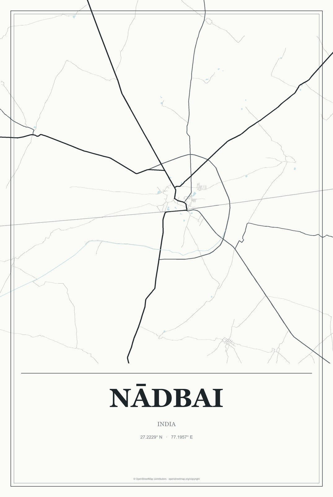Nādbai, India City Map Aluminum Sign in Gallery Air style