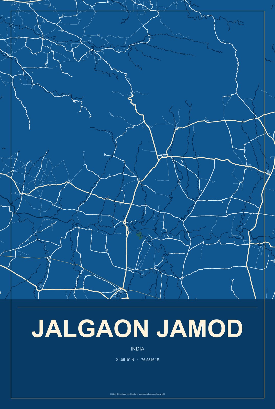 Jalgaon Jamod, India City Map Aluminum Sign in Harbor Cobalt style