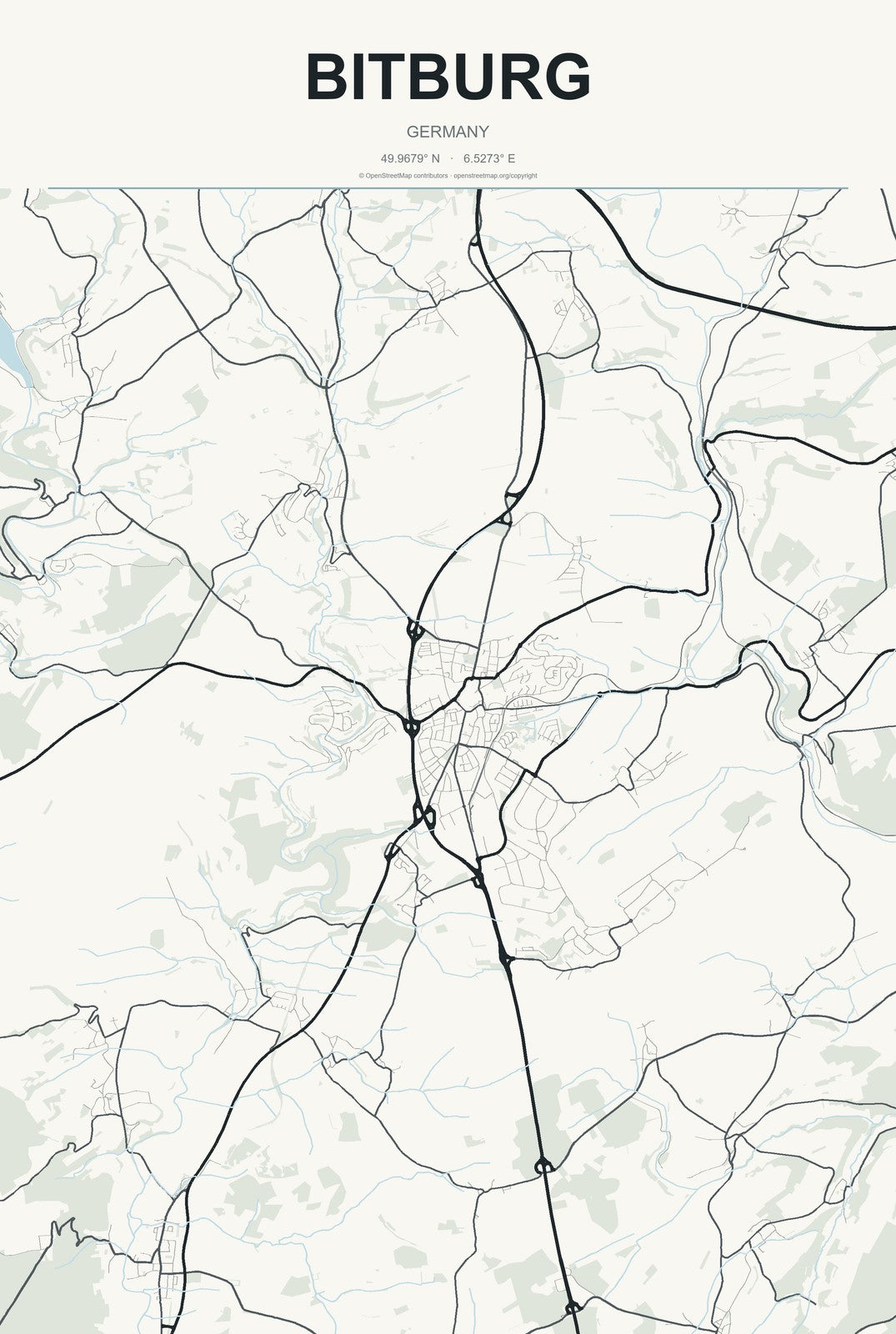 Bitburg, Germany City Map Aluminum Sign in Headline Atlas style
