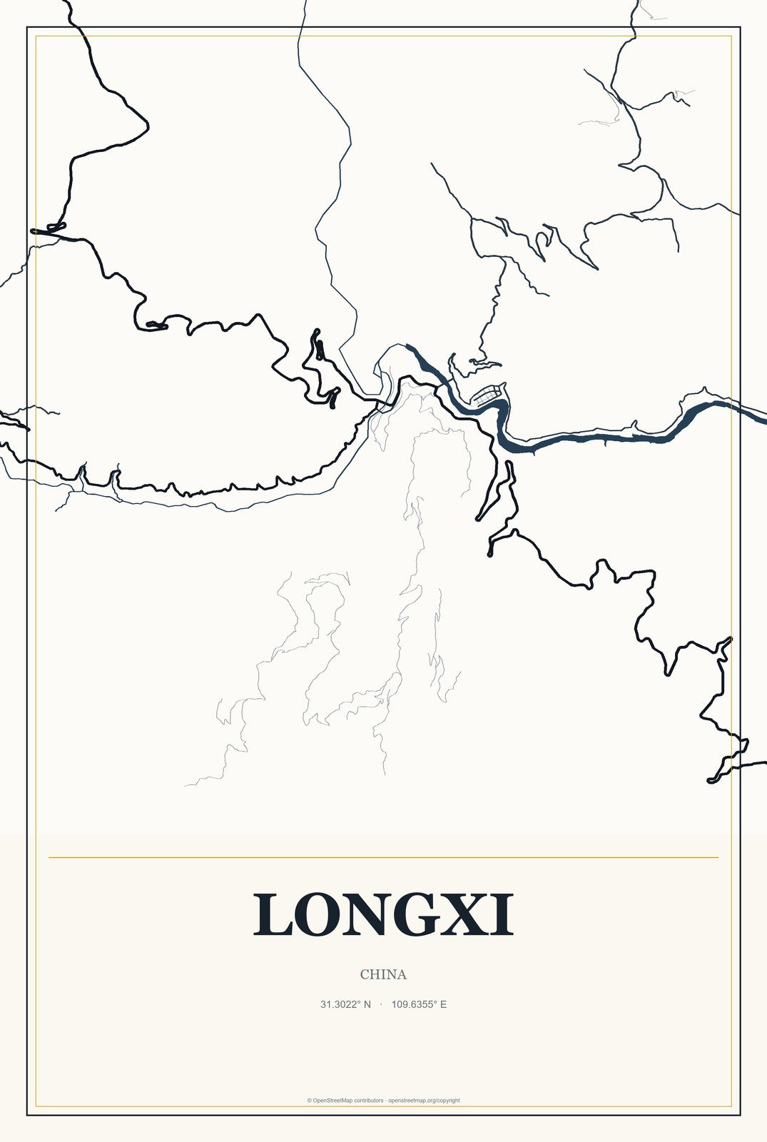 Longxi, China City Map Aluminum Sign in Citrine Modern style