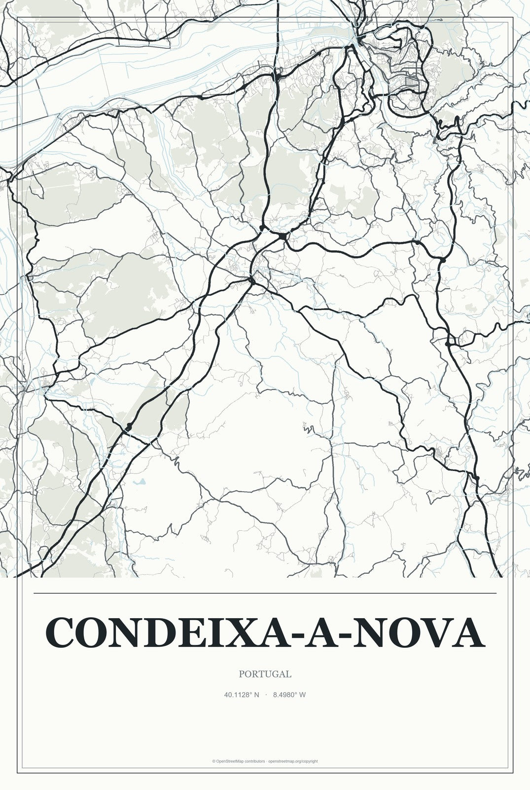 Condeixa-a-Nova, Portugal City Map Aluminum Sign in Gallery Air style