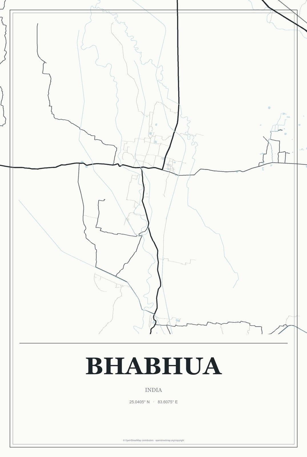 Bhabhua, India City Map Aluminum Sign in Gallery Air style