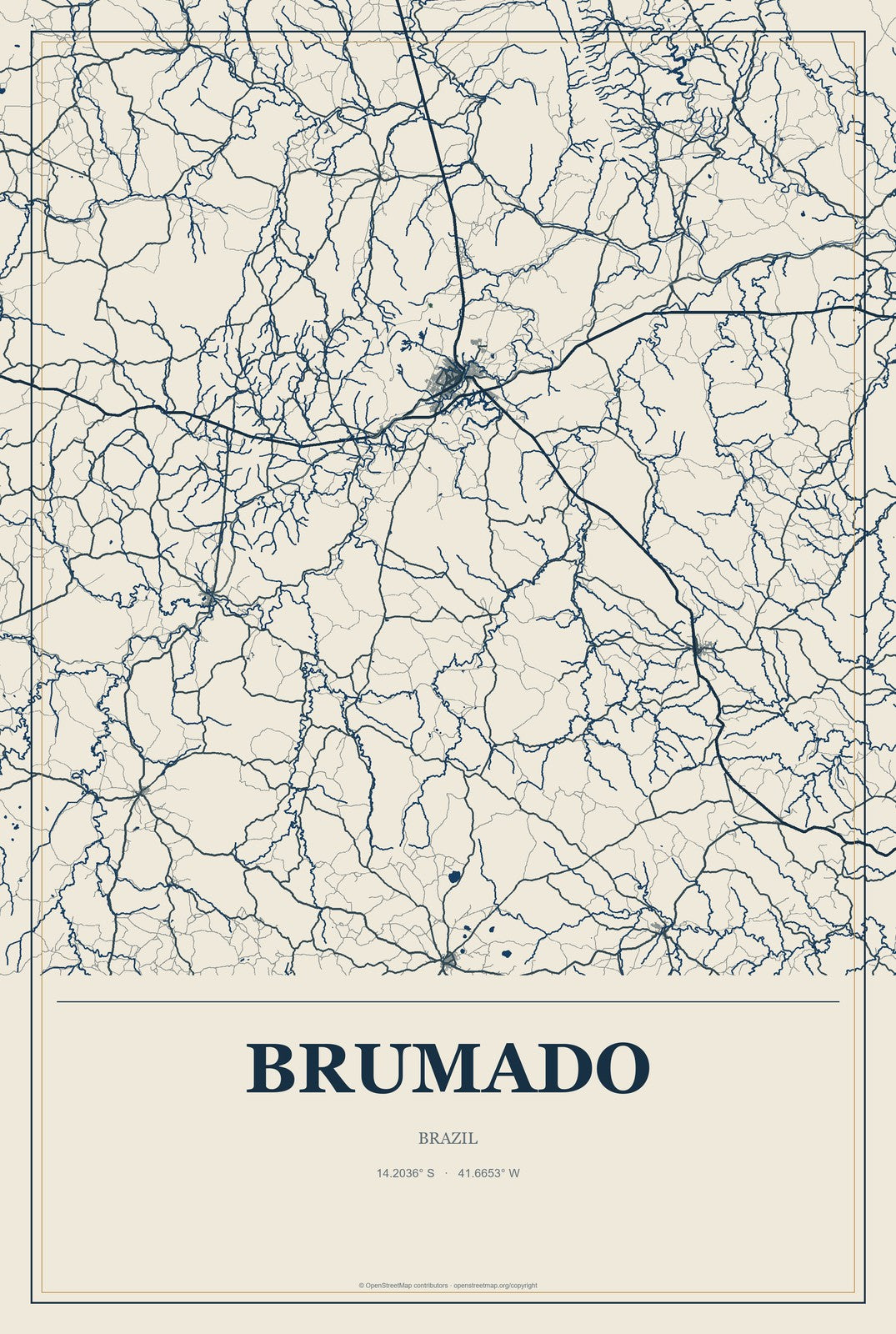 Brumado, Brazil City Map Aluminum Sign in Coastal Cutout style