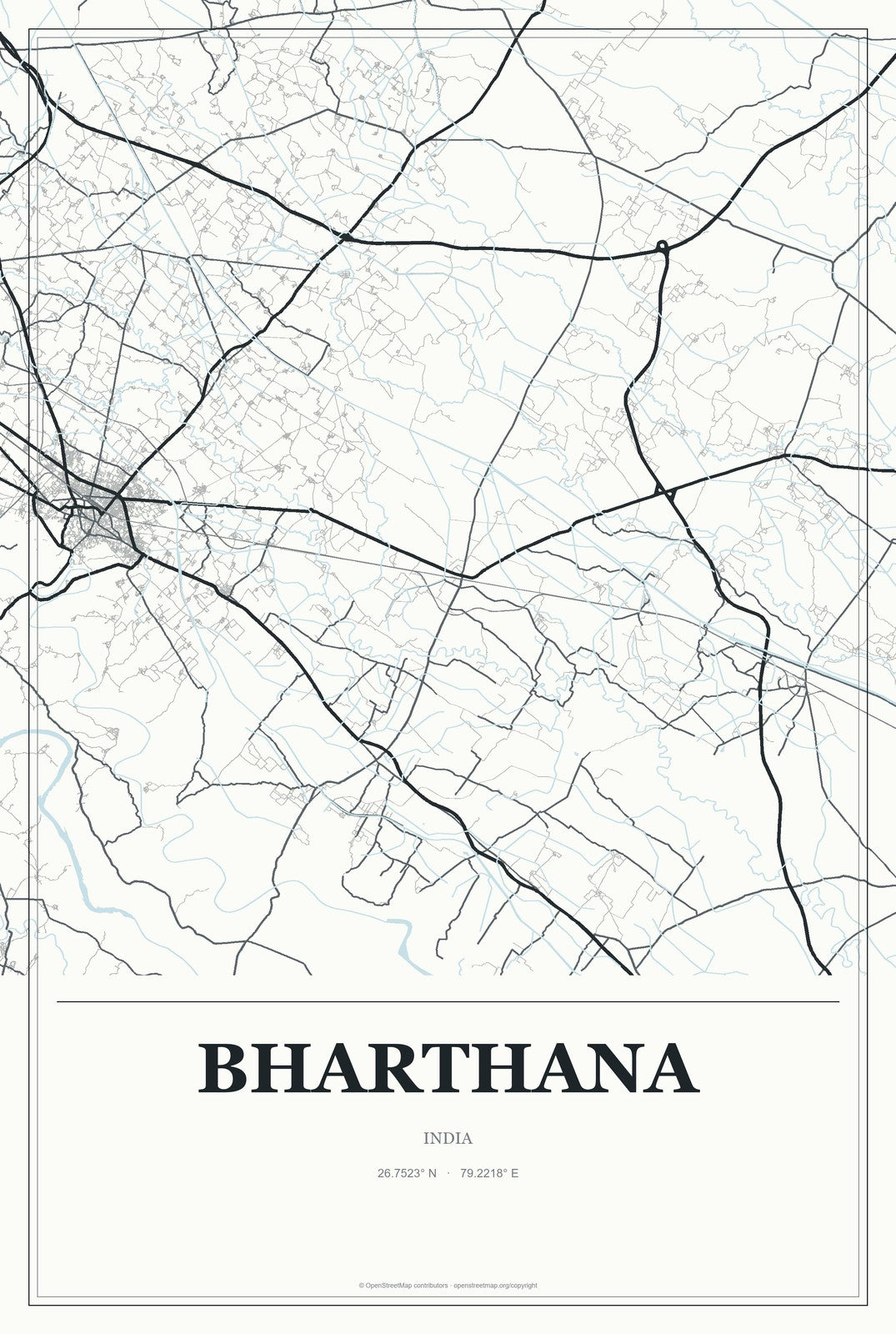 Bharthana, India City Map Aluminum Sign in Gallery Air style