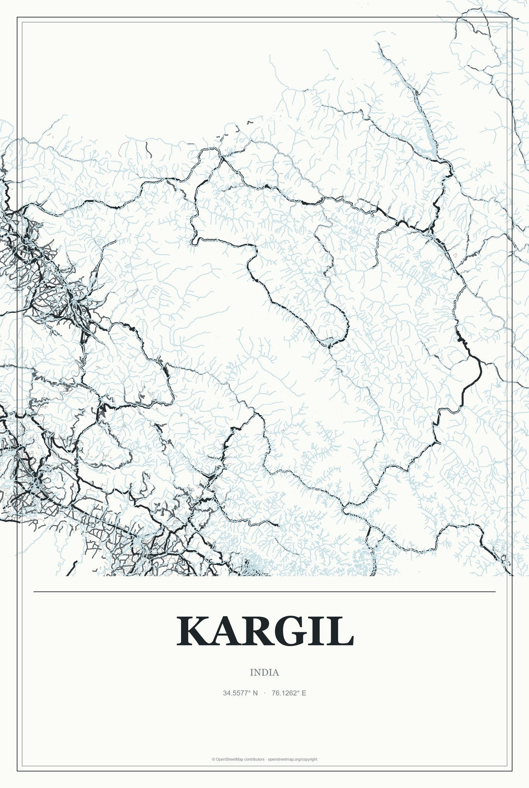Kargil, India City Map Aluminum Sign in Gallery Air style