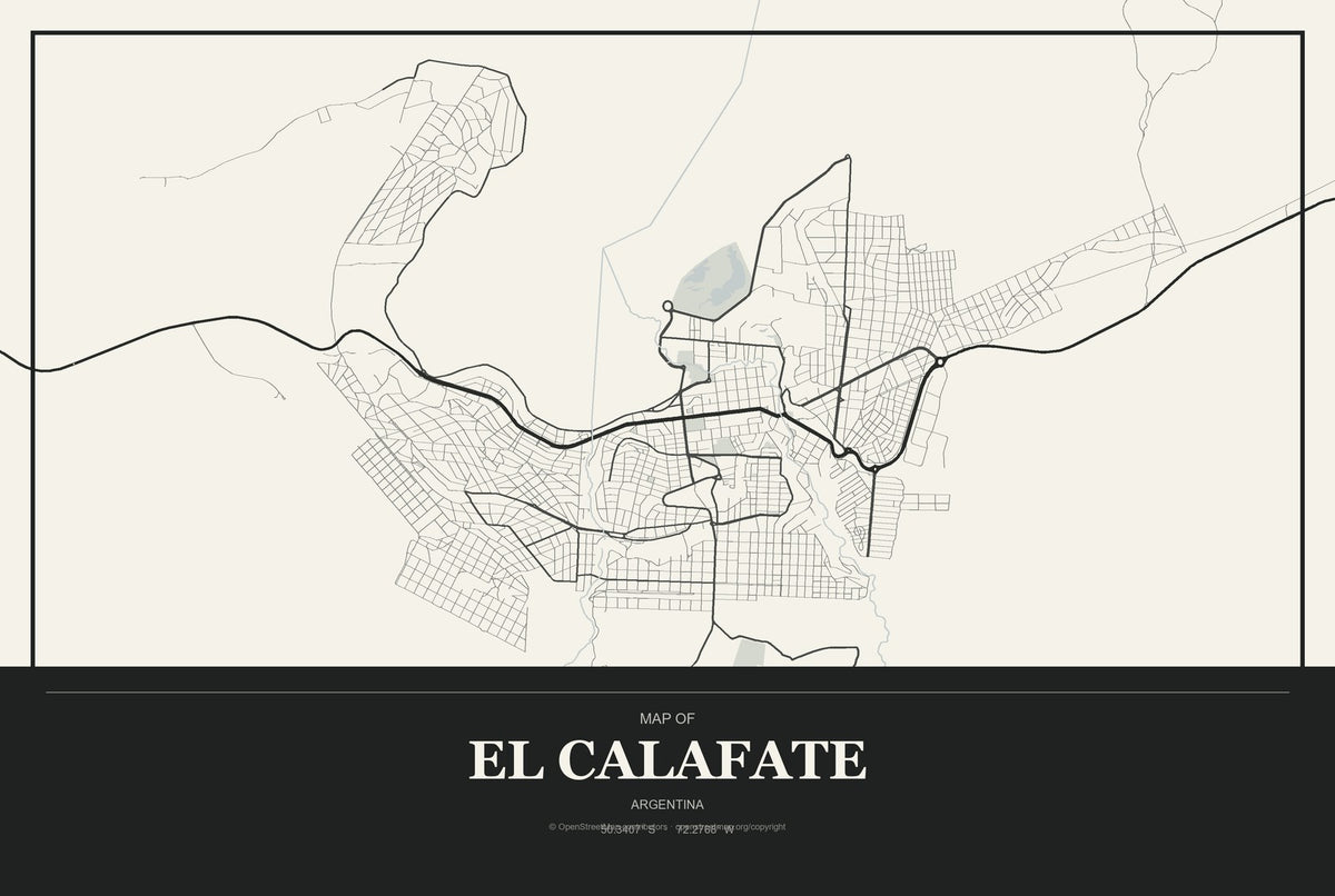El Calafate, Argentina City Map Aluminum Sign in Museum Plaque style