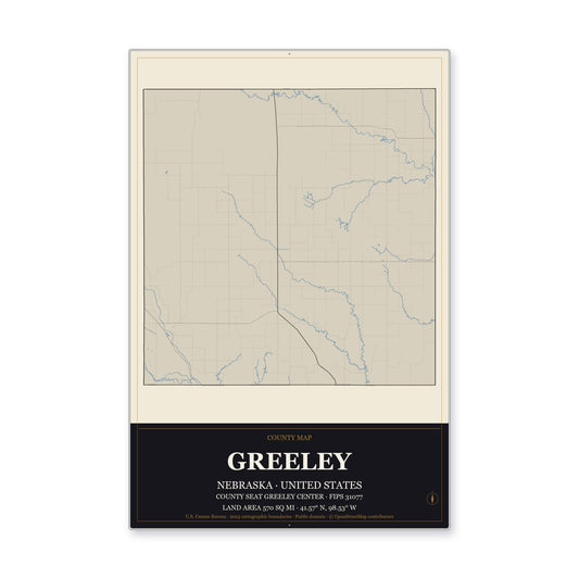 Greeley County, Nebraska Map Aluminum Sign in Museum Plaque style