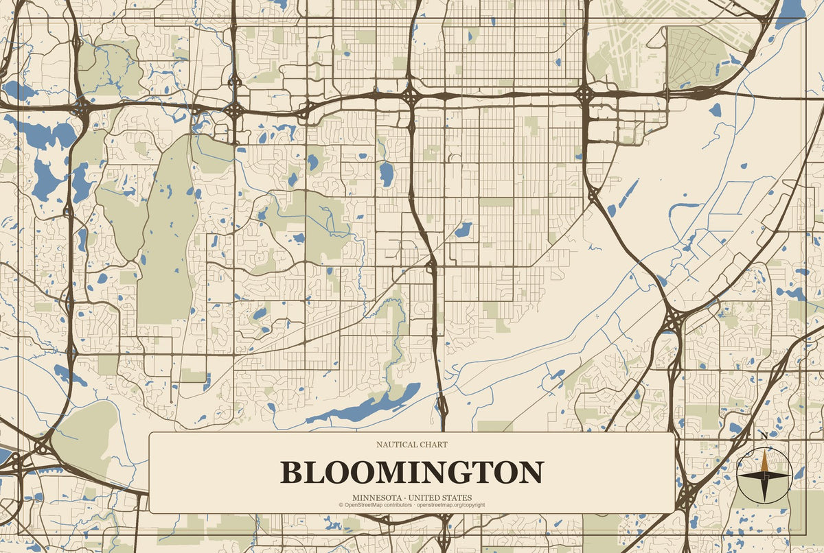 Bloomington, Minnesota City Map Aluminum Sign in Heritage Nautical style