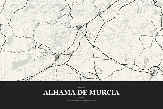 Alhama de Murcia, Spain City Map Aluminum Sign in Museum Plaque style