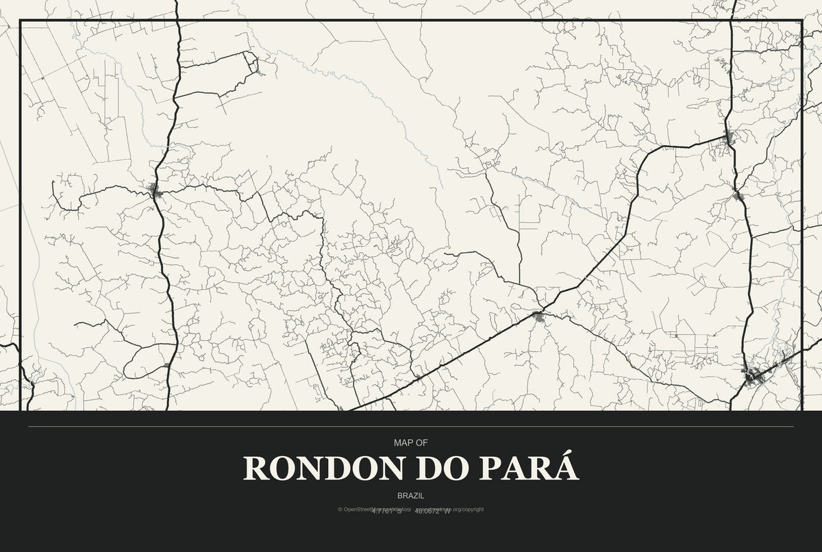 Rondon do Pará, Brazil City Map Aluminum Sign in Museum Plaque style