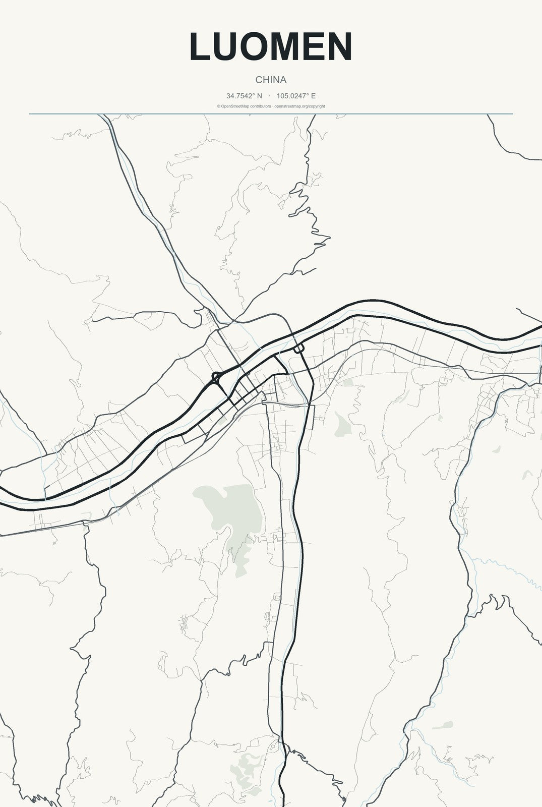 Luomen, China City Map Aluminum Sign in Headline Atlas style