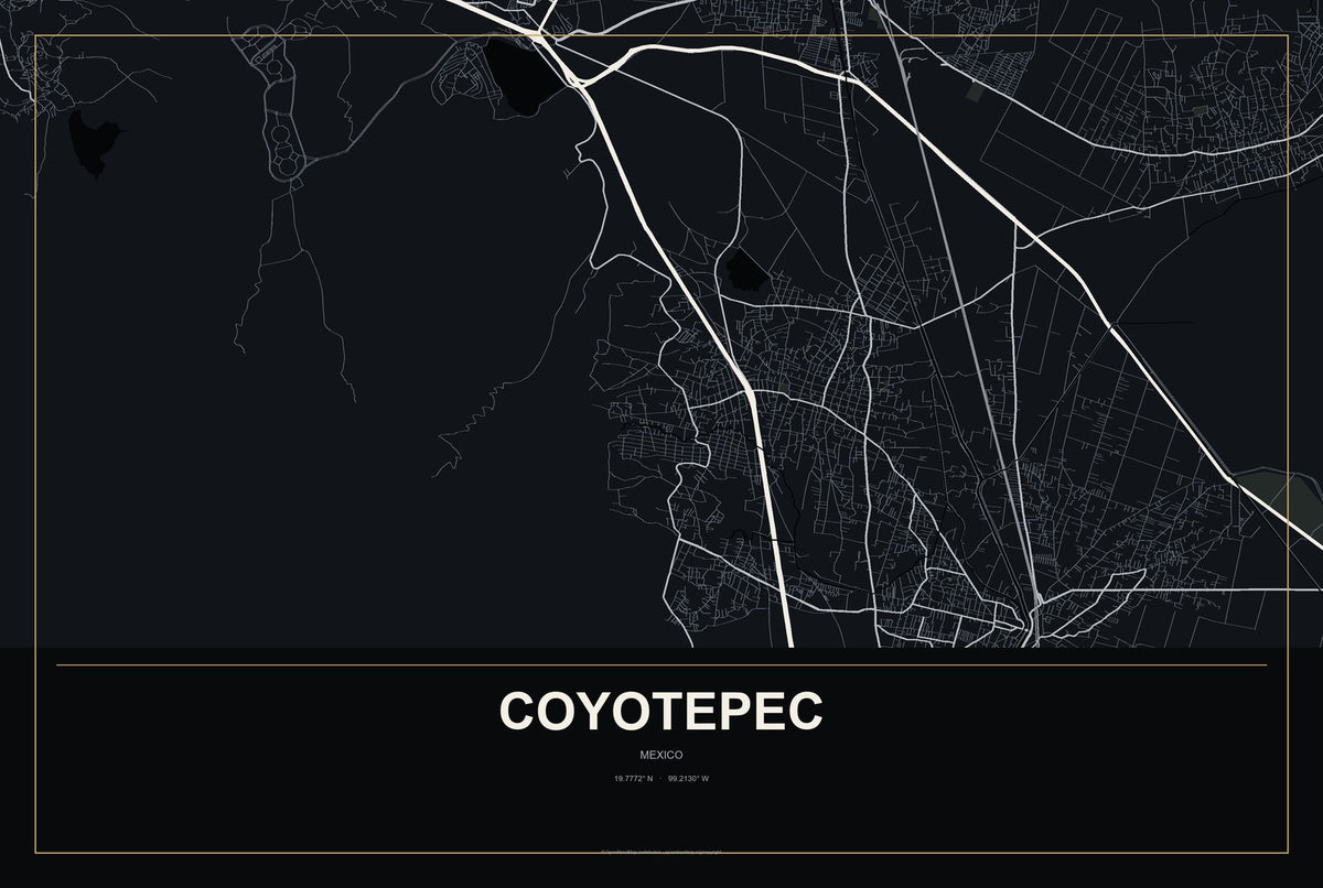 Coyotepec, Mexico City Map Aluminum Sign in Metropolitan Noir style