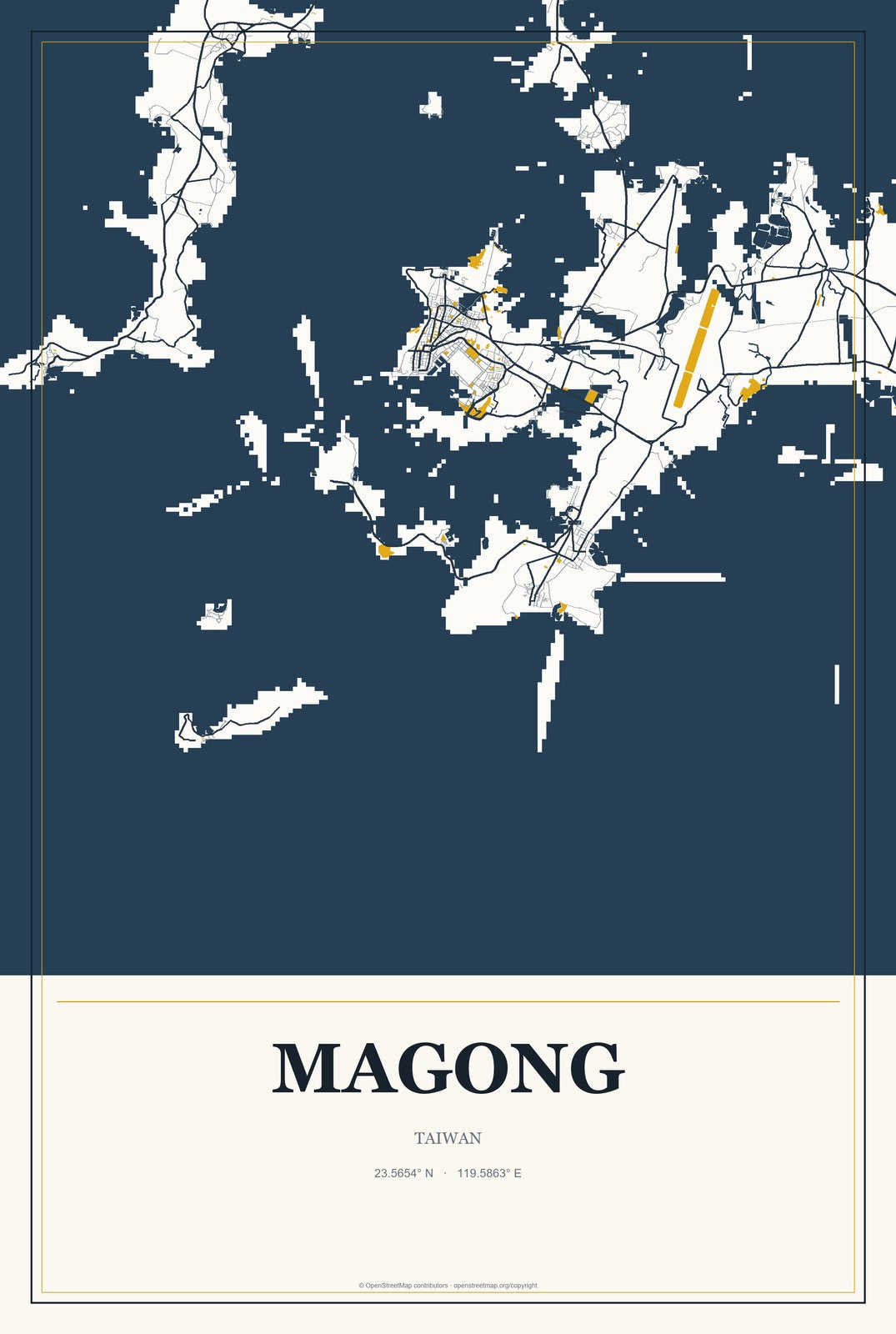 Magong, Taiwan City Map Aluminum Sign in Citrine Modern style