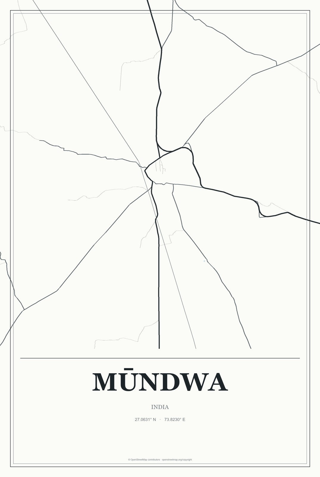 Mūndwa, India City Map Aluminum Sign in Gallery Air style