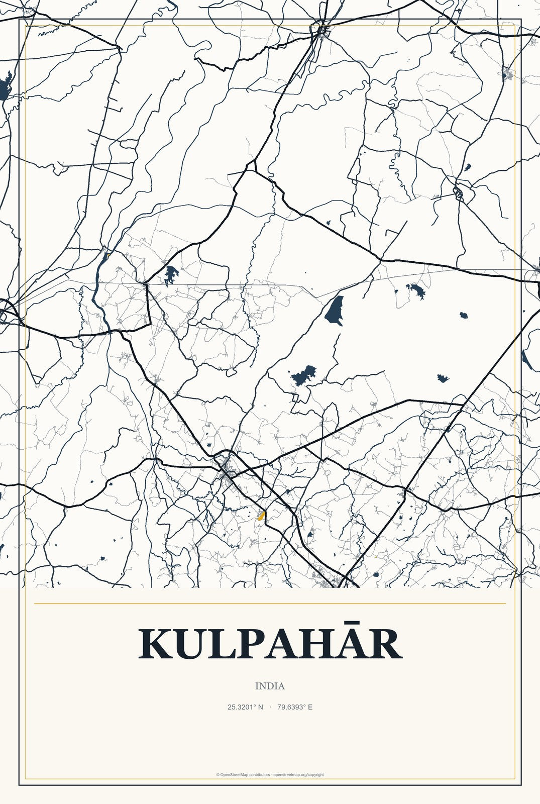 Kulpahār, India City Map Aluminum Sign in Citrine Modern style