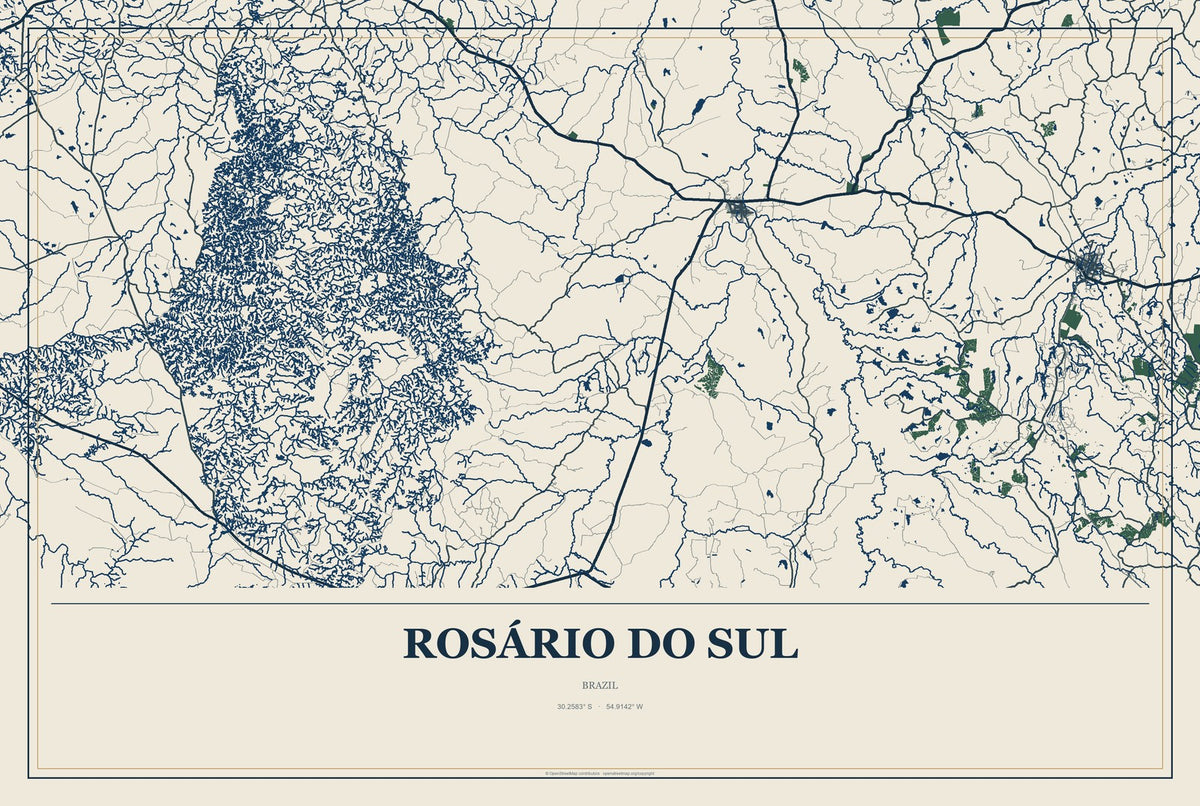 Rosário do Sul, Brazil City Map Aluminum Sign in Coastal Cutout style