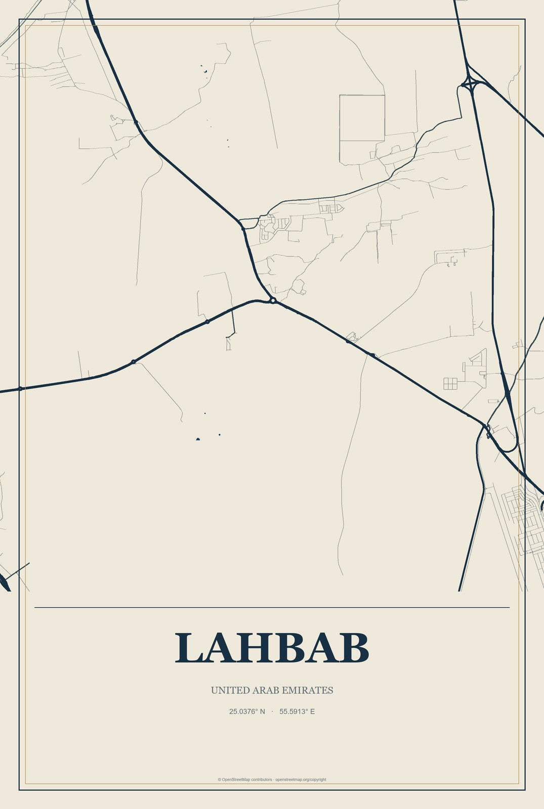 Lahbab, United Arab Emirates City Map Aluminum Sign in Coastal Cutout style