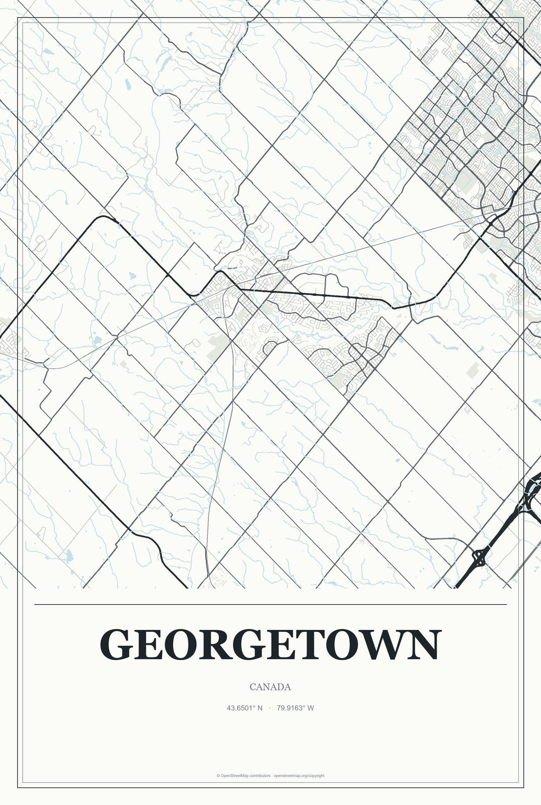 Georgetown, Canada City Map Aluminum Sign in Gallery Air style