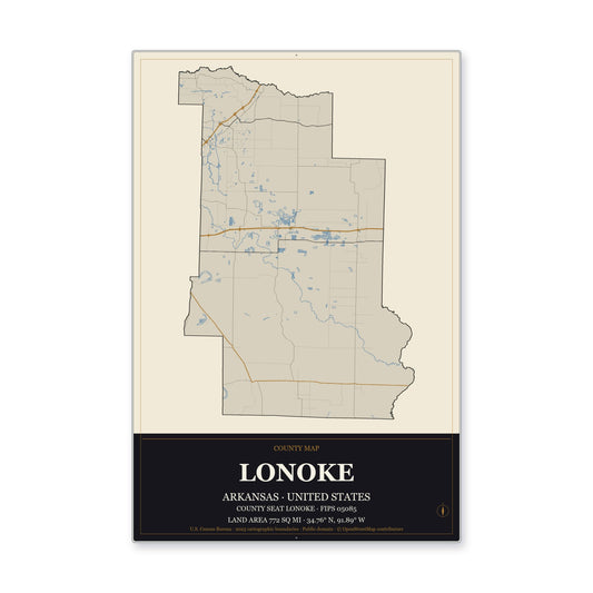 Lonoke County, Arkansas Map Aluminum Sign in Museum Plaque style