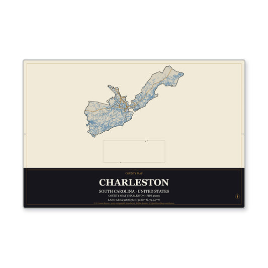 Charleston County, South Carolina Map Aluminum Sign in Museum Plaque style