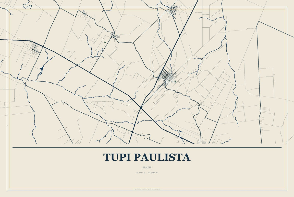 Tupi Paulista, Brazil City Map Aluminum Sign in Coastal Cutout style