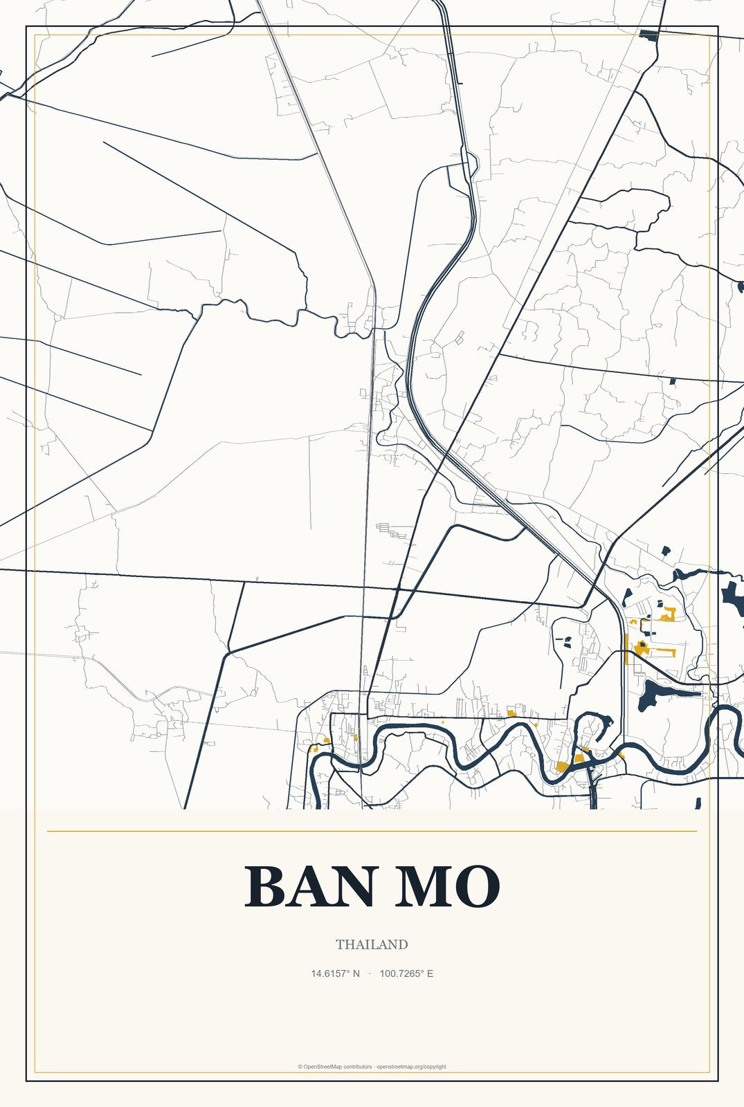 Ban Mo, Thailand City Map Aluminum Sign in Citrine Modern style