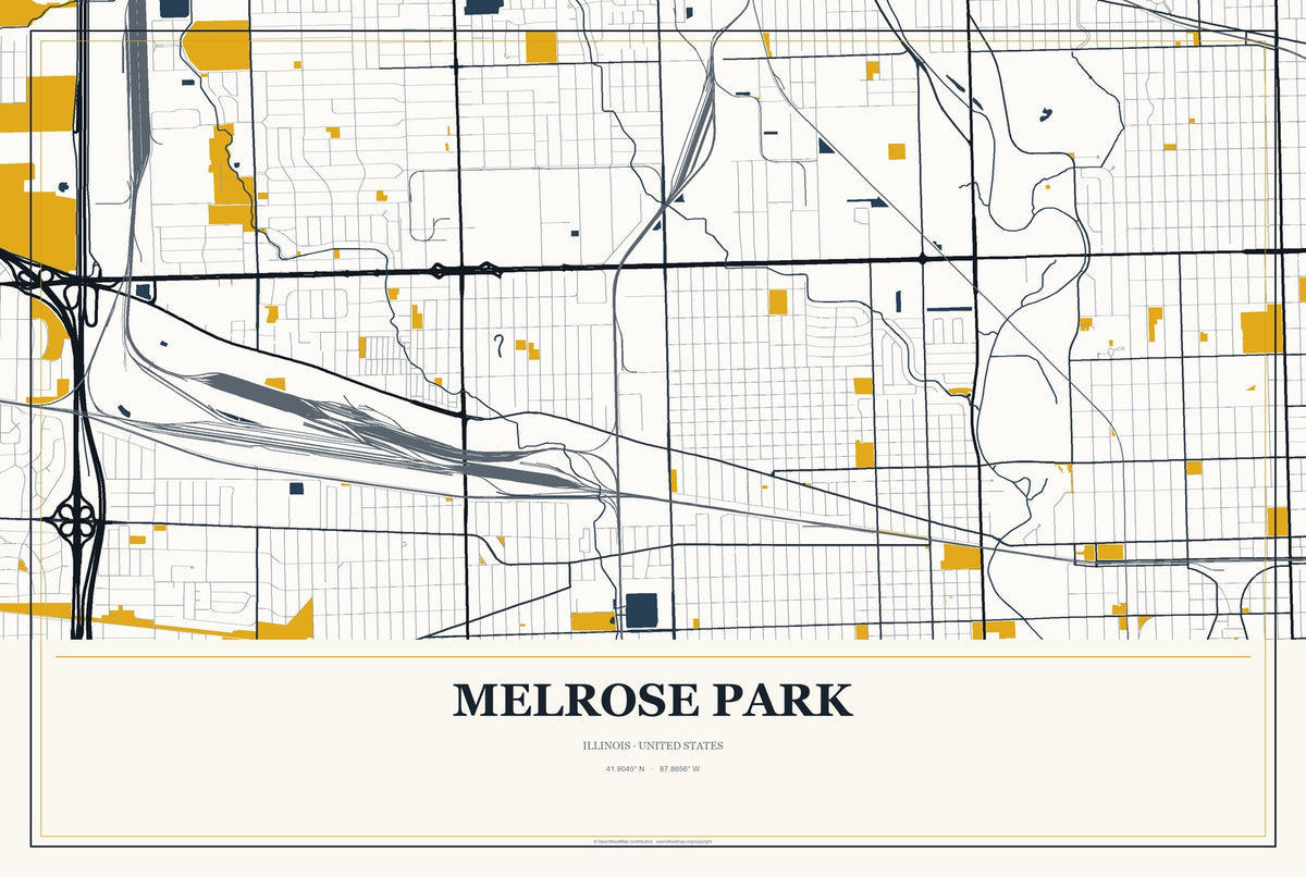 Melrose Park, Illinois City Map Aluminum Sign in Citrine Modern style