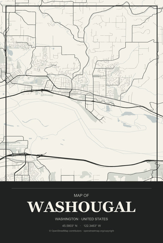 Washougal, Washington City Map Aluminum Sign in Museum Plaque style