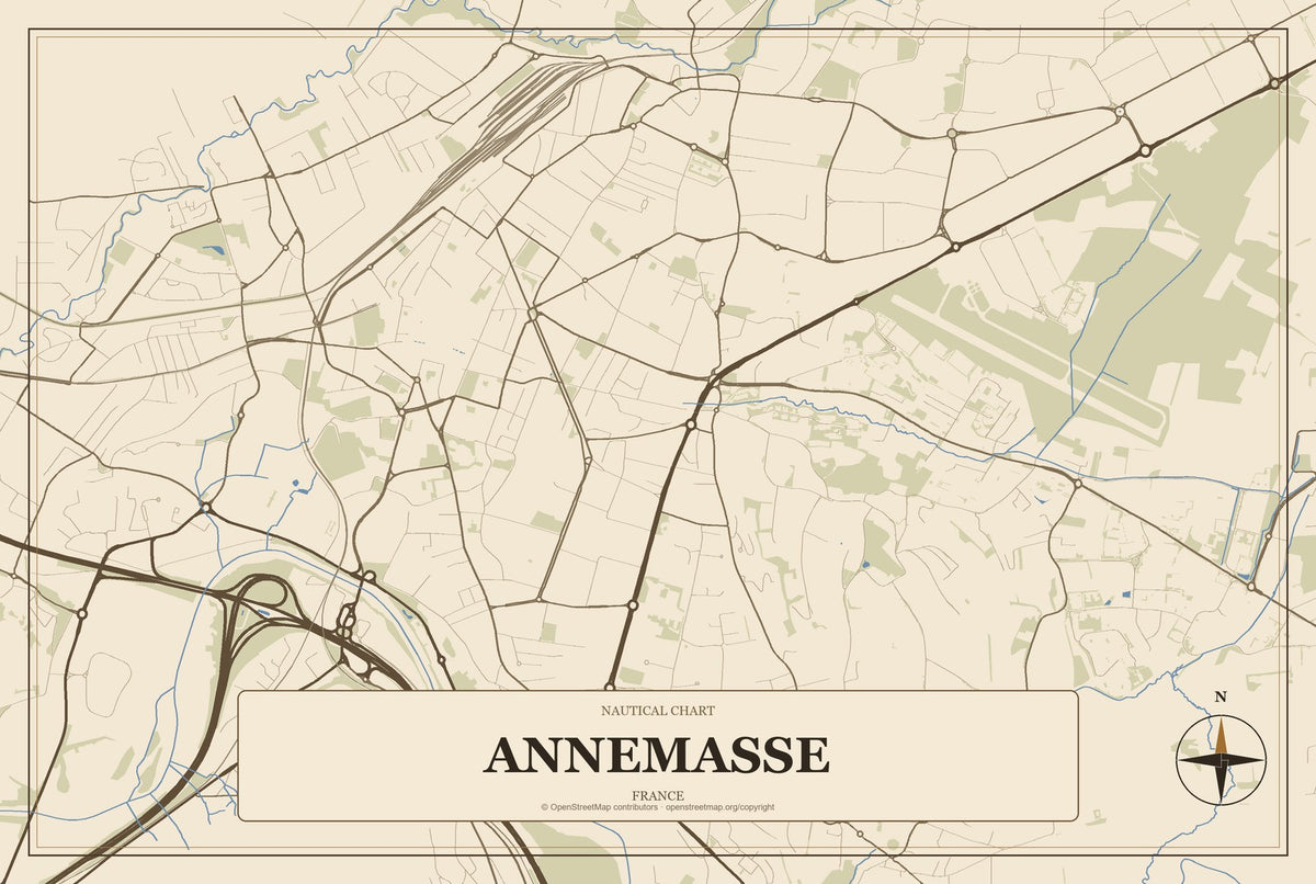 Annemasse, France City Map Aluminum Sign in Heritage Nautical style