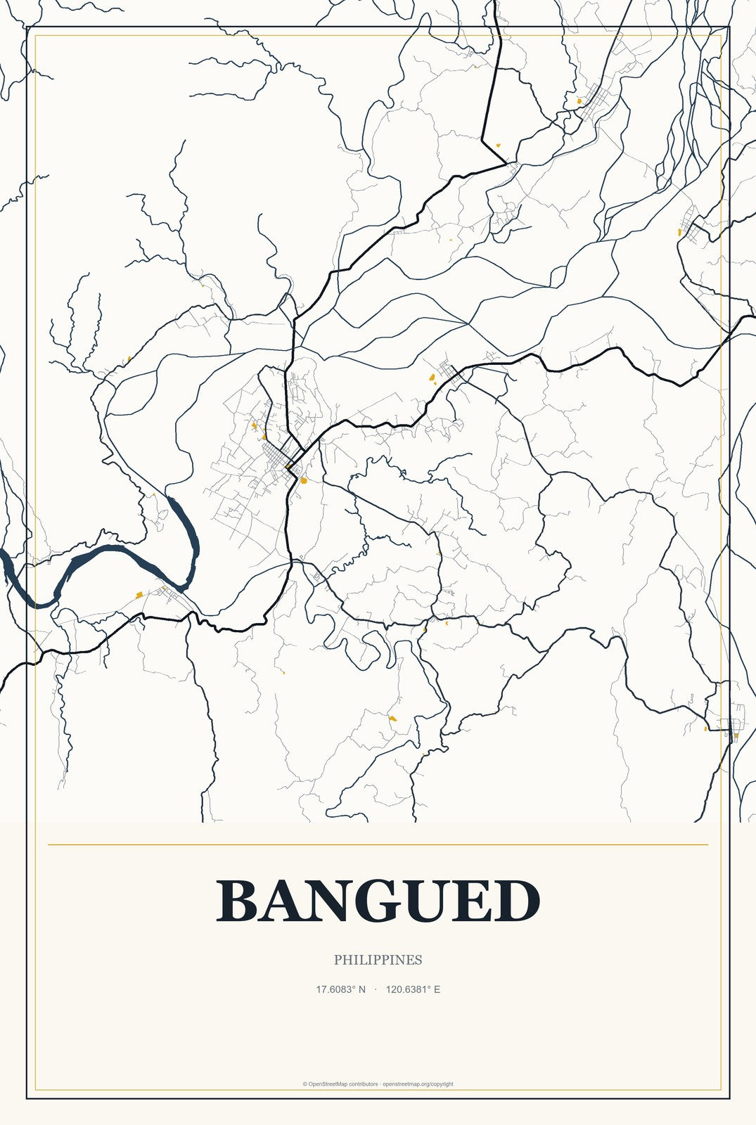 Bangued, Philippines City Map Aluminum Sign in Citrine Modern style