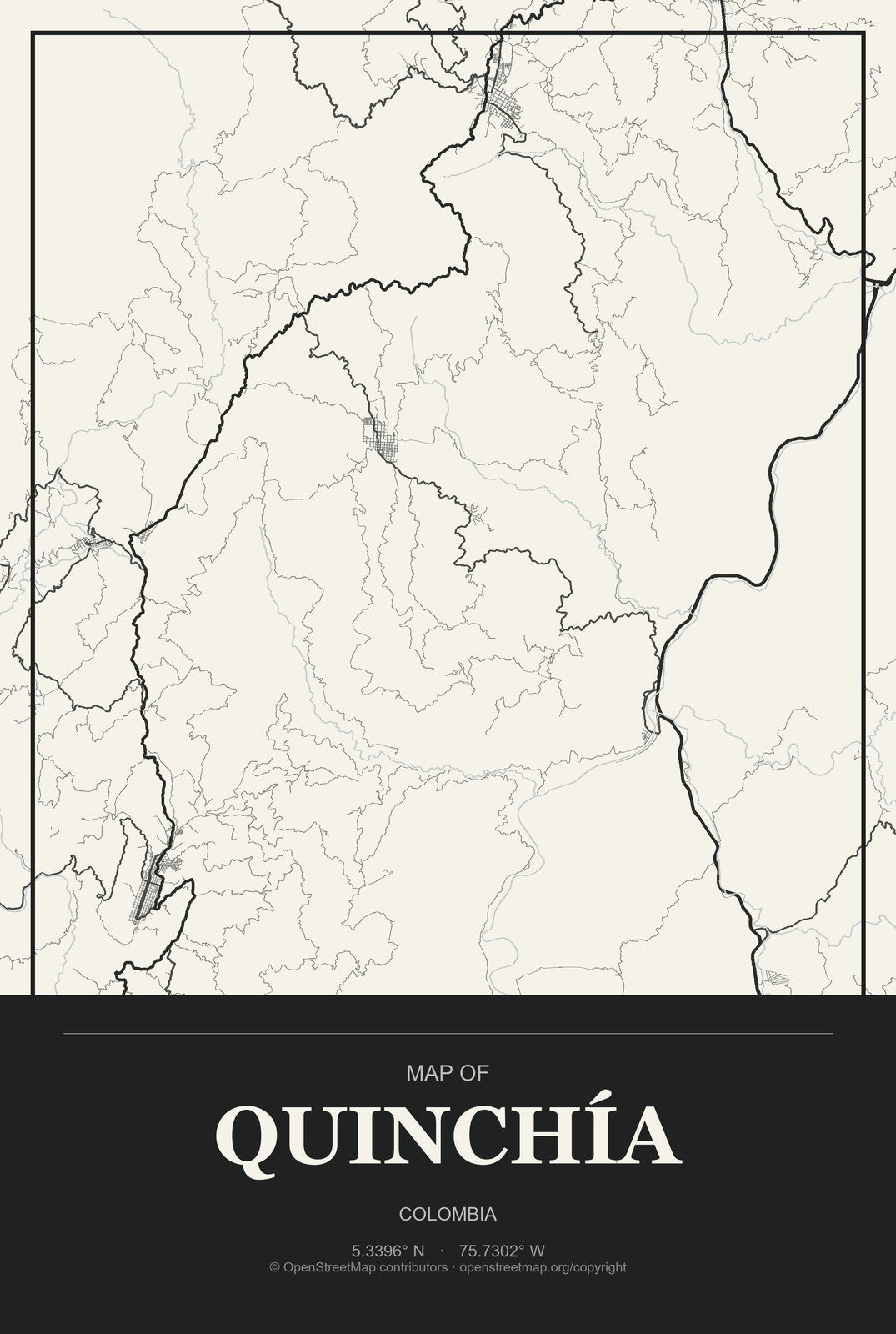 Quinchía, Colombia City Map Aluminum Sign in Museum Plaque style