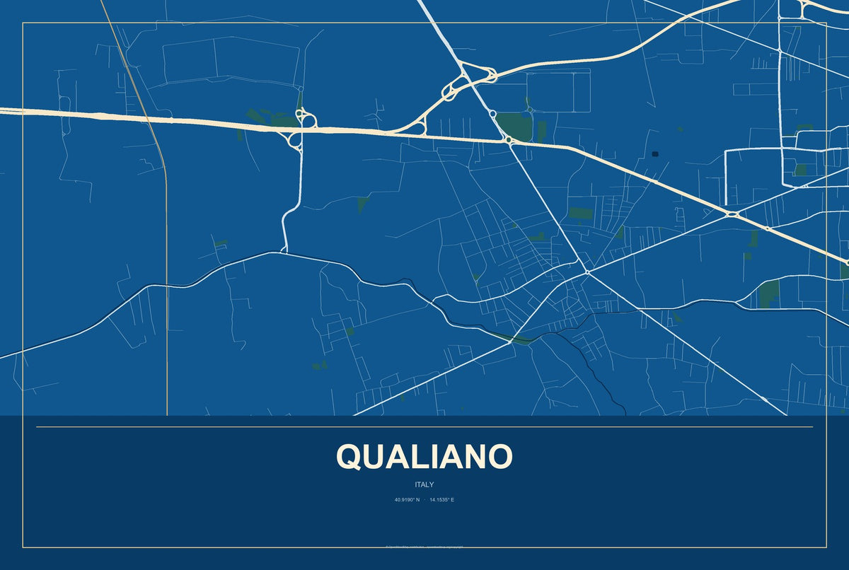 Qualiano, Italy City Map Aluminum Sign in Harbor Cobalt style