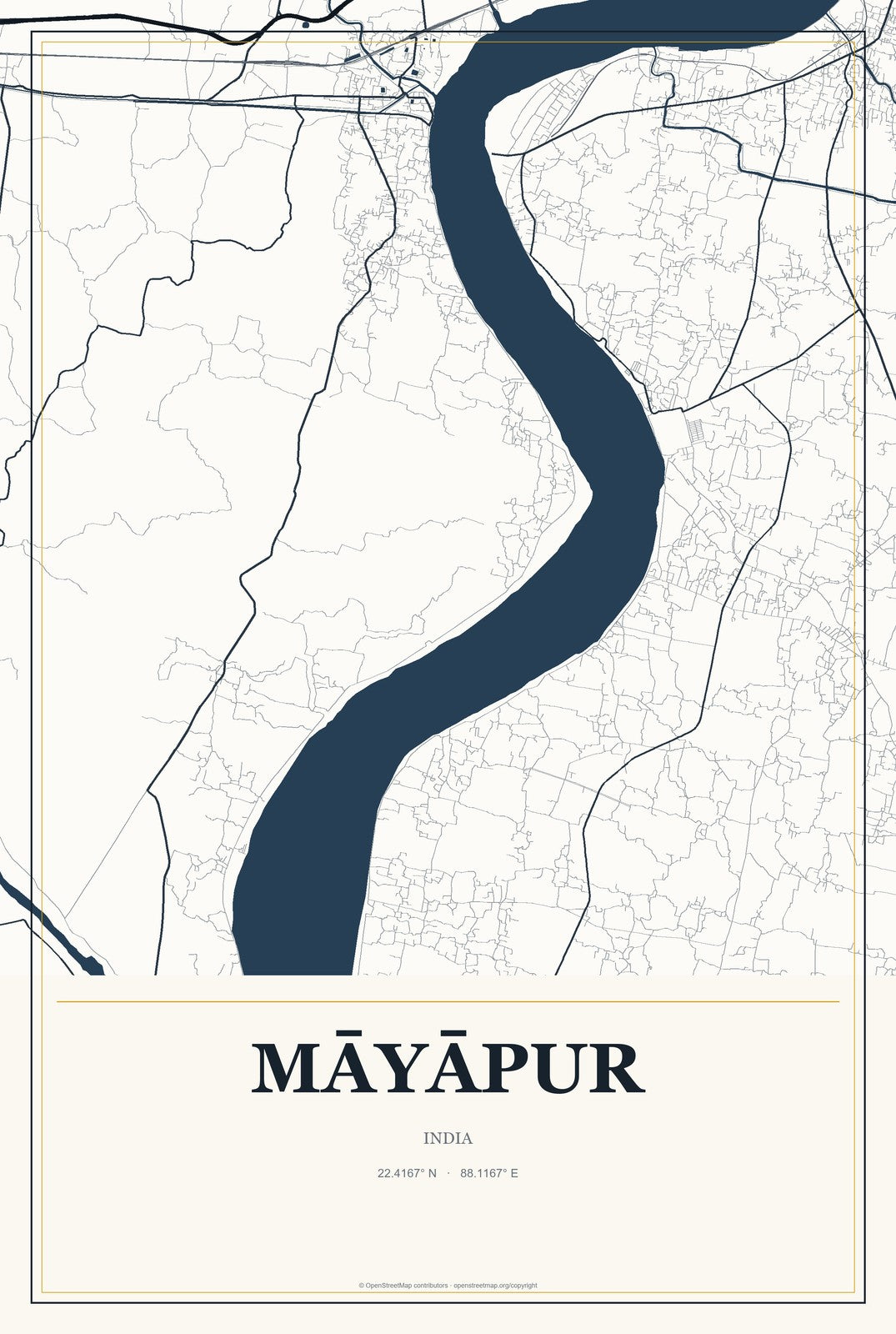 Māyāpur, India City Map Aluminum Sign in Citrine Modern style