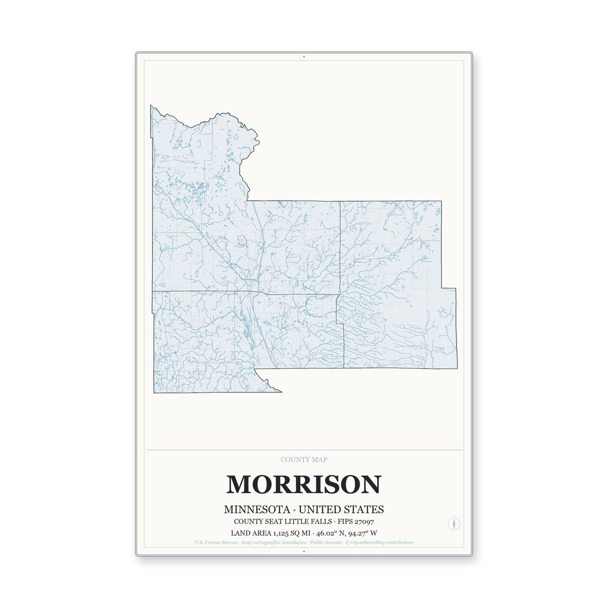 Morrison County, Minnesota Map Aluminum Sign in Gallery Air style