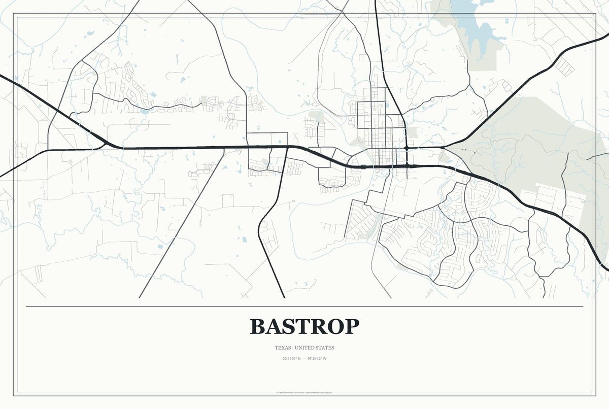Bastrop, Texas City Map Aluminum Sign in Gallery Air style