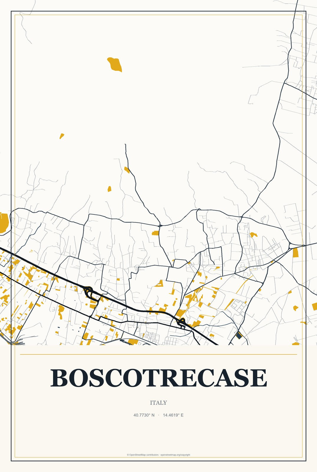 Boscotrecase, Italy City Map Aluminum Sign in Citrine Modern style