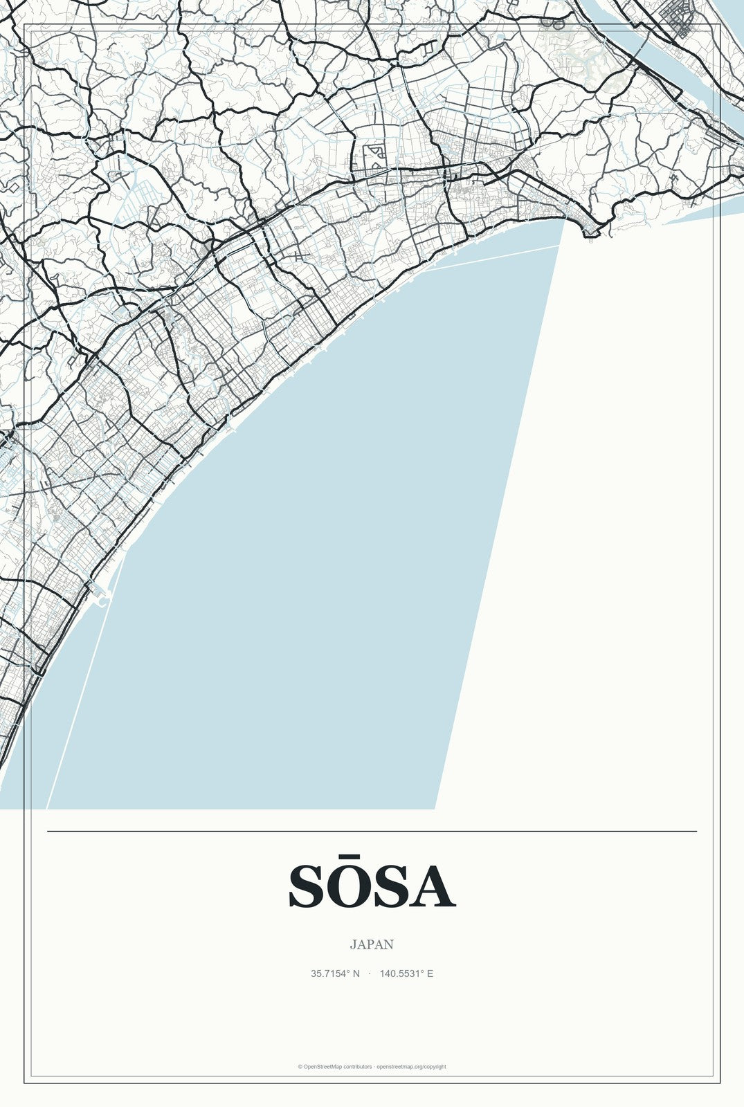 Sōsa, Japan City Map Aluminum Sign in Gallery Air style
