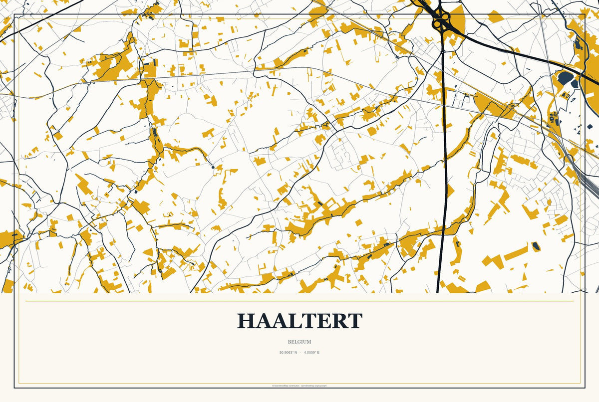 Haaltert, Belgium City Map Aluminum Sign in Citrine Modern style