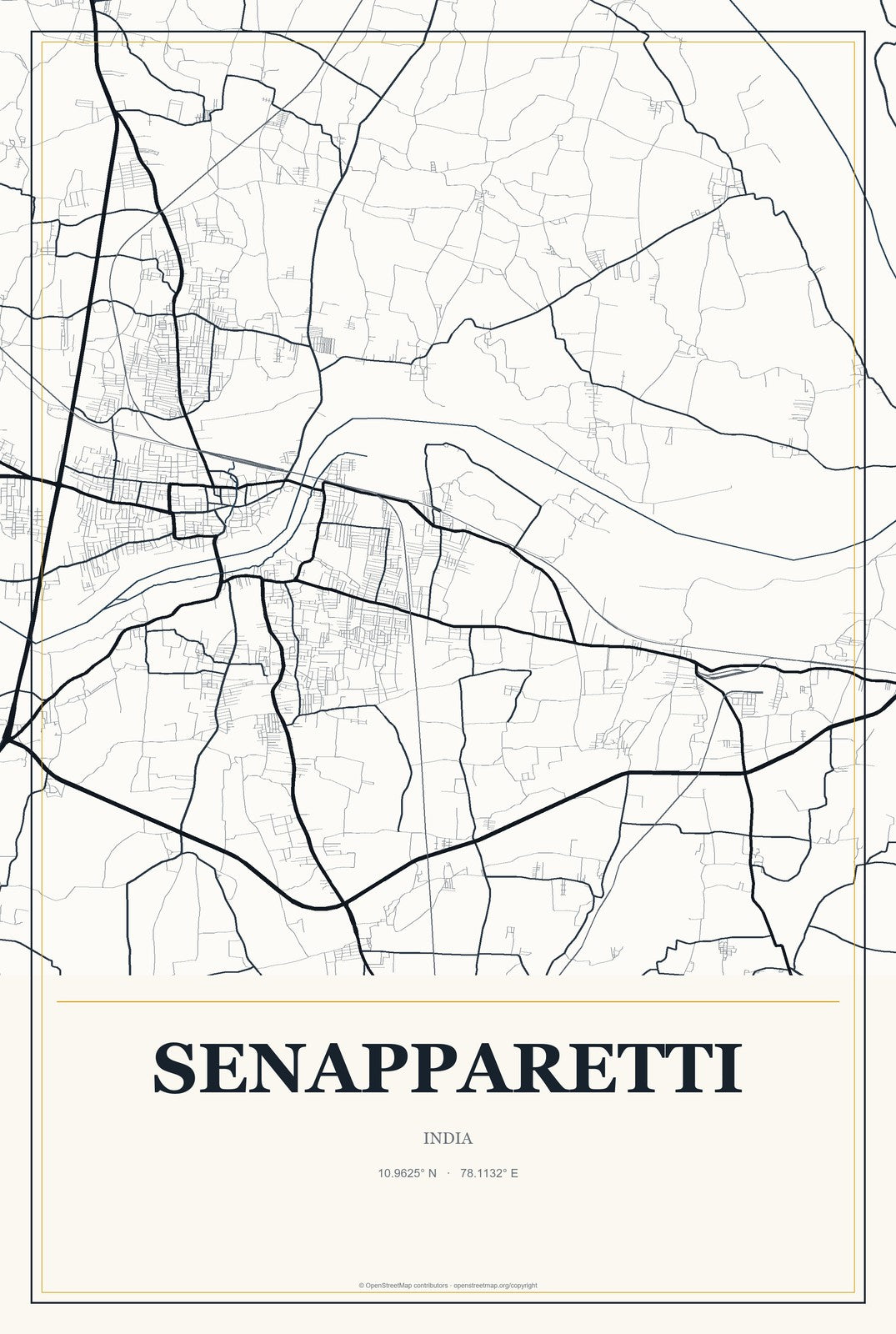 Senapparetti, India City Map Aluminum Sign in Citrine Modern style