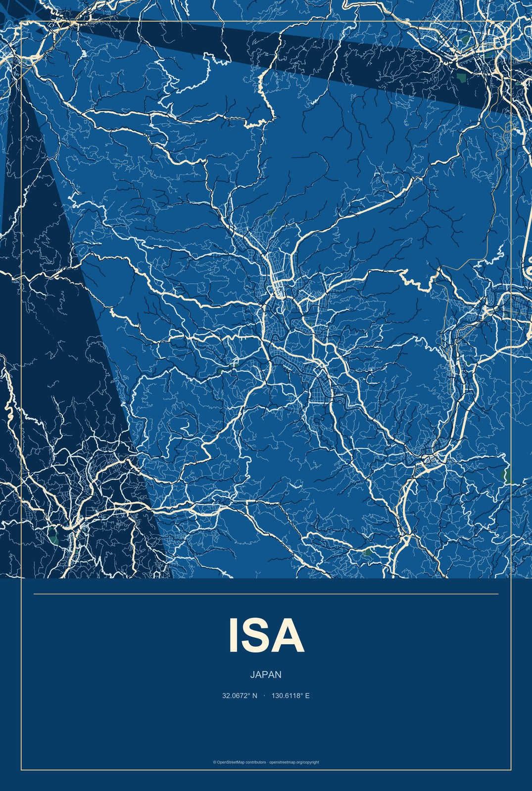Isa, Japan City Map Aluminum Sign in Harbor Cobalt style