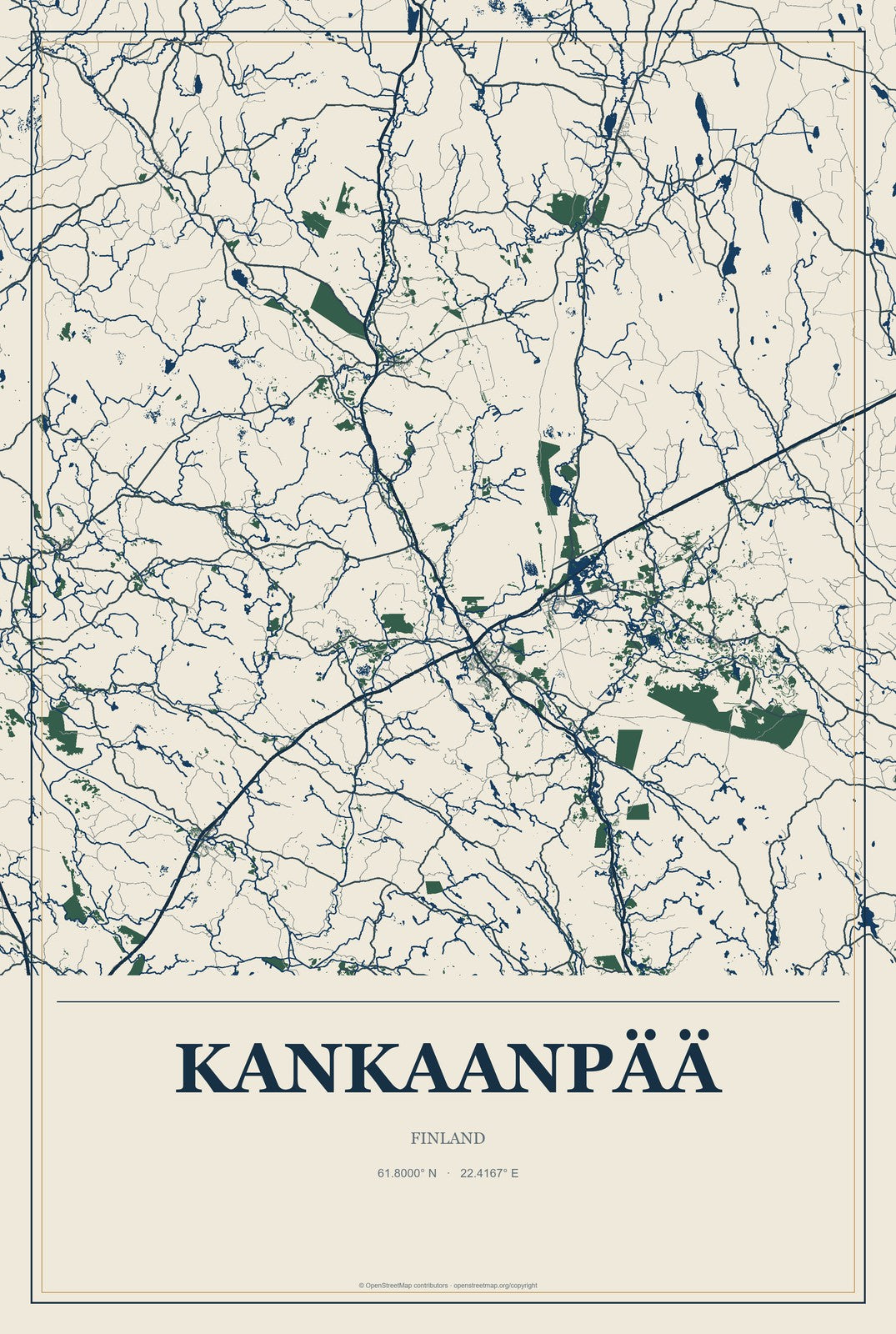 Kankaanpää, Finland City Map Aluminum Sign in Coastal Cutout style