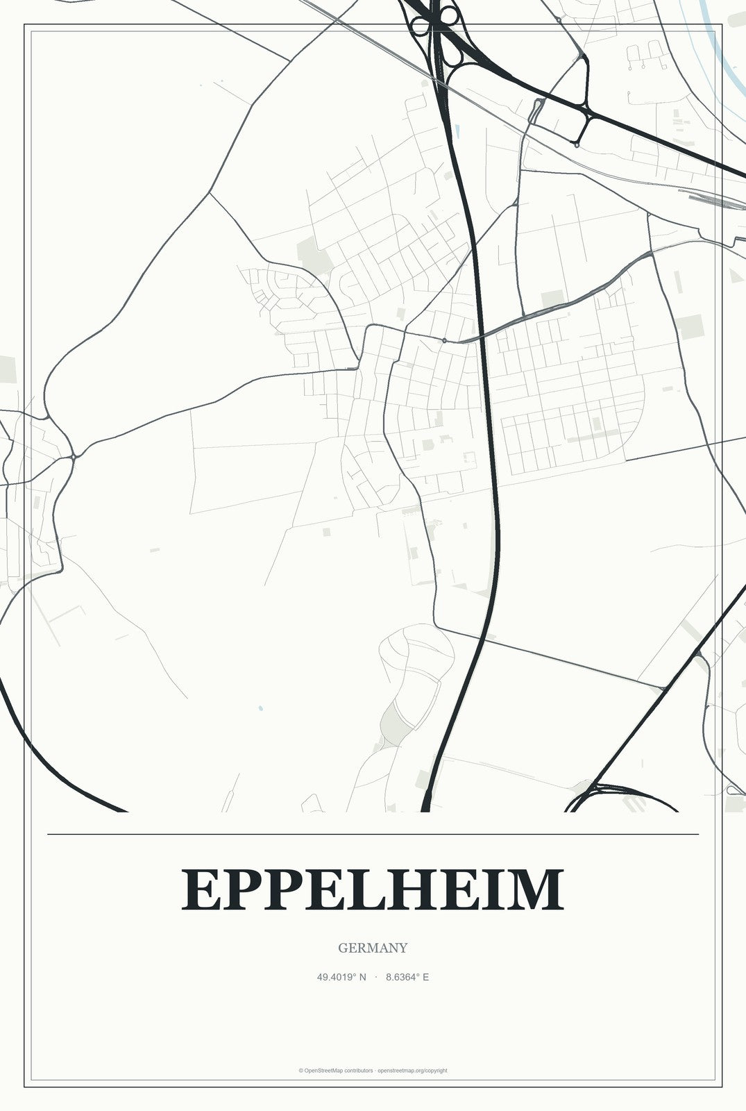 Eppelheim, Germany City Map Aluminum Sign in Gallery Air style