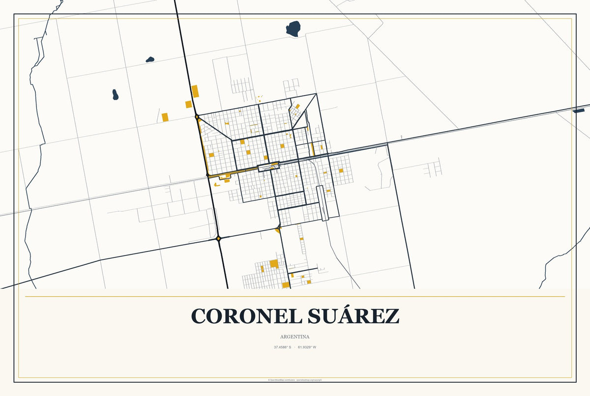 Coronel Suárez, Argentina City Map Aluminum Sign in Citrine Modern style