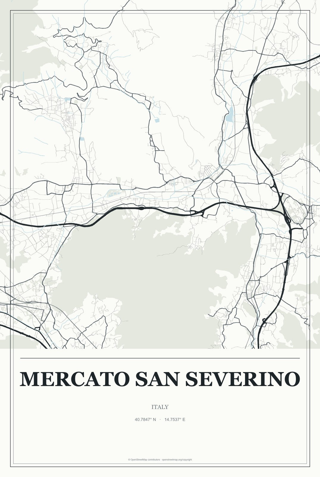 Mercato San Severino, Italy City Map Aluminum Sign in Gallery Air style