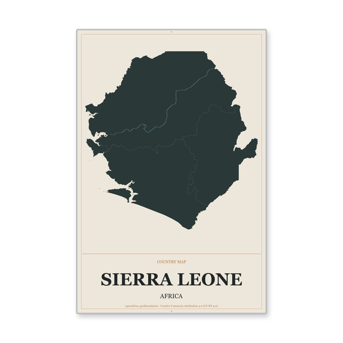 Sierra Leone Country Map Aluminum Sign in Headline Atlas style